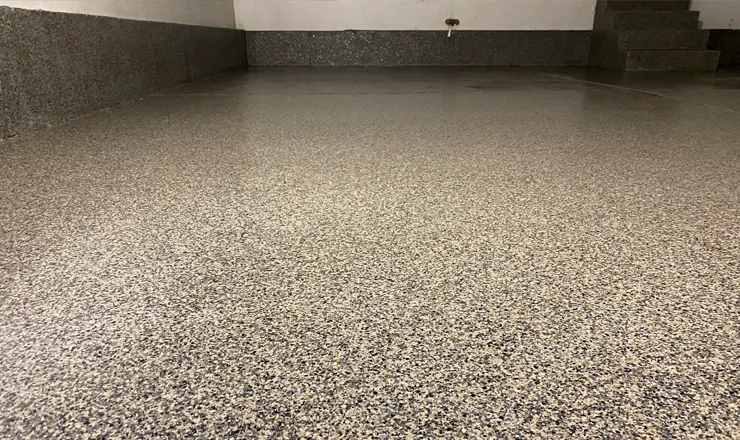 A fully coated and polished concrete floor.