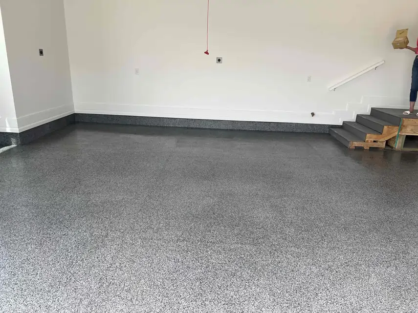 Fully coated and polished concrete tiles and small steps.