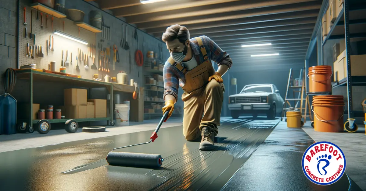 Man Coating Garage Floor